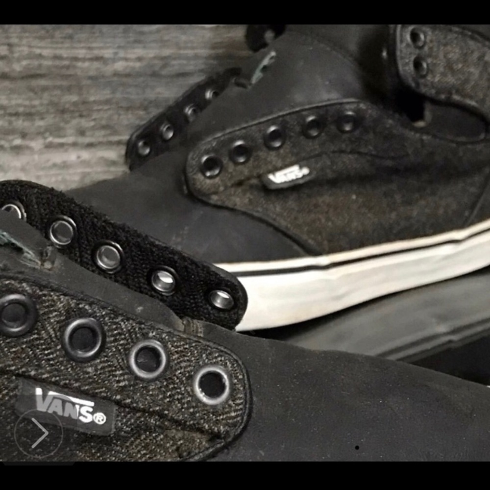 VANS OFF THE WALL RARE limited Ed leather/black & grey tweed Hi-top shoes